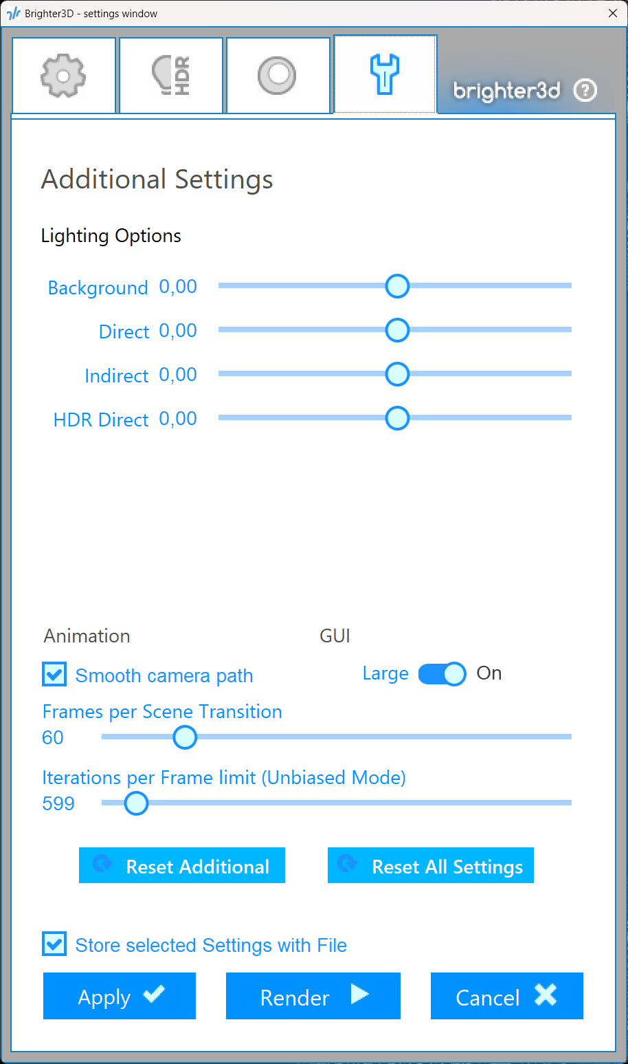 Additional tab – Brighter3D settings